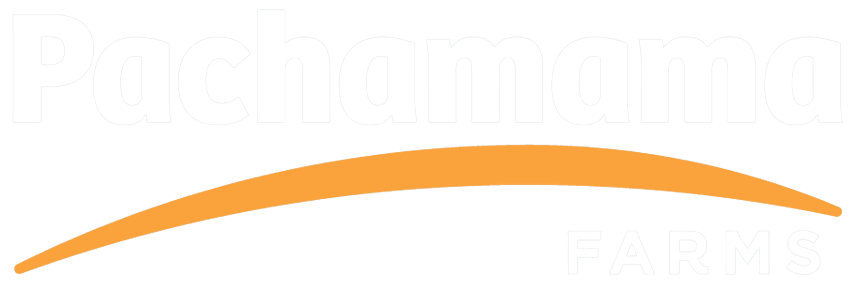 white Pachamama farms logo for dark backgrounds